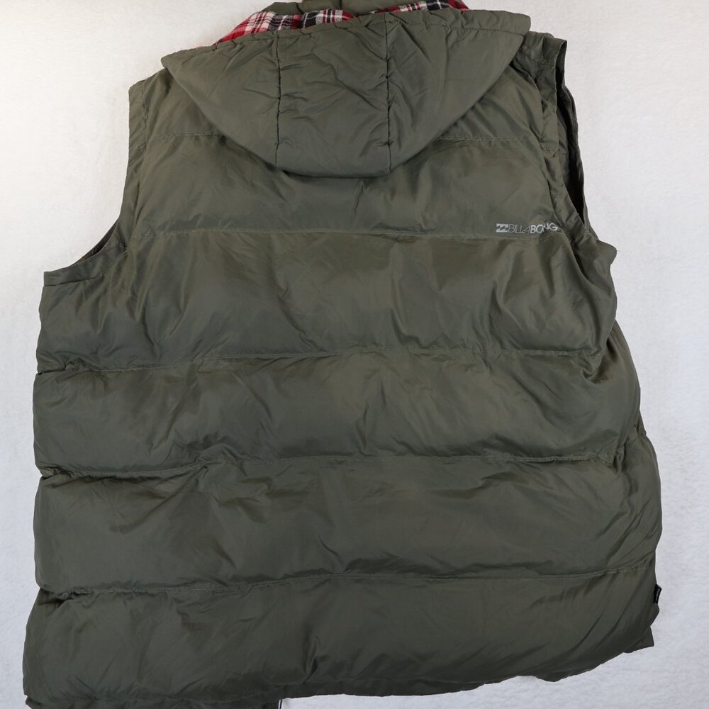 Billabong Y2K Chunky Puffer Hooded Green Vest Fleece Lined Heavyweight Dbl Zip L - Picture 9 of 12